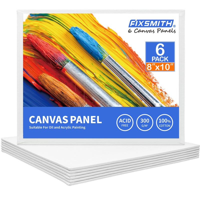 FIXSMITH Canvas Boards for Painting 8x10 Inch, Super Value 6 Pack White Blank Canvas Panels, 100% Cotton Primed, Painting Art Supplies for Professionals, Hobby Painters, Students & Kids - Image 1